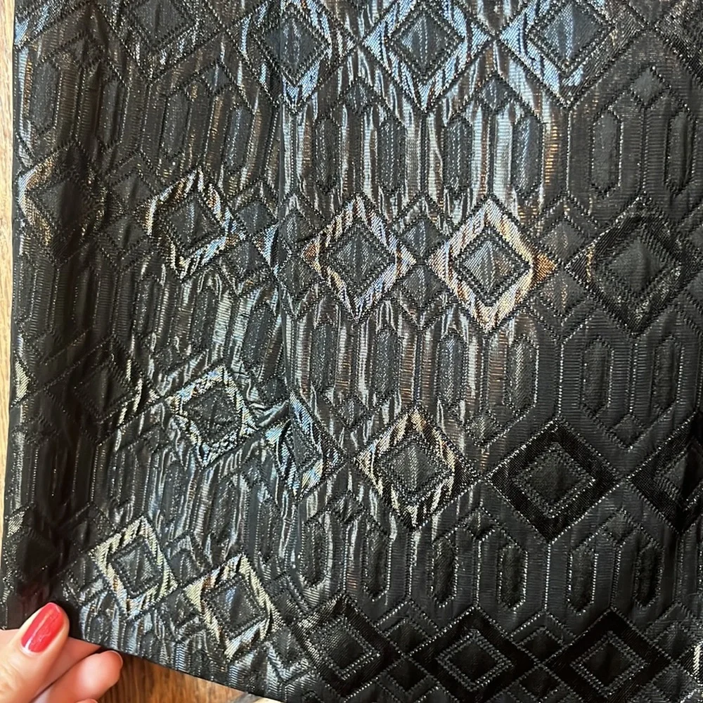 Tory Burch Siri Black Shiney Skirt Jacquard Diamond Textured Pattern